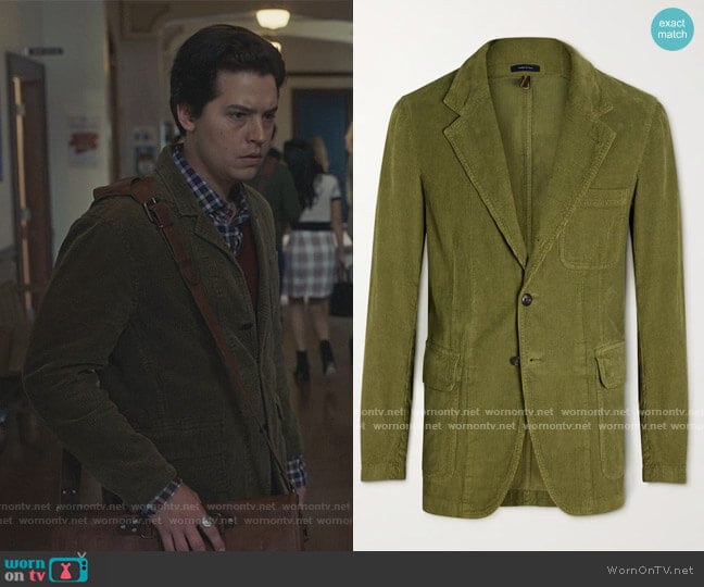 Unstructured Cotton-Corduroy Suit Jacket by Drake's worn by Jughead Jones (Cole Sprouse) on Riverdale