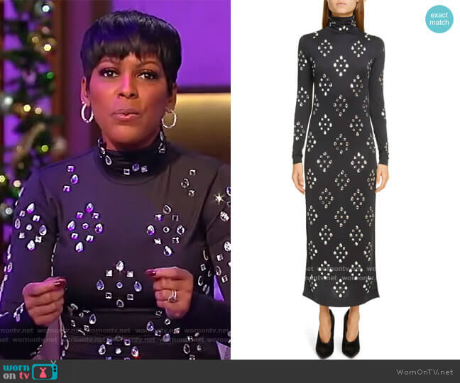 WornOnTV: Tamron’s black jewel embellished dress on Tamron Hall Show ...