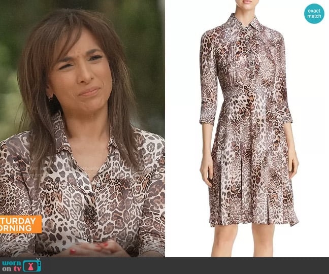 Elie Tahari Brinx Leopard Print Dress worn by Michelle Miller on CBS Mornings