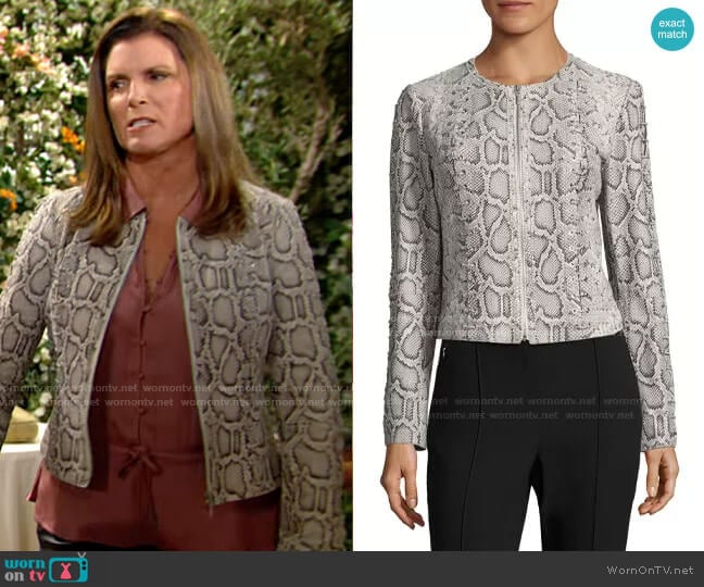 Elie Tahari Janet Python Jacket worn by Sheila Carter (Kimberlin Brown) on The Bold and the Beautiful