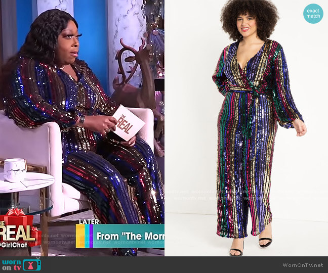 Multicolor Stripe Sequin Jumpsuit by Eloquii worn by Loni Love  on The Real