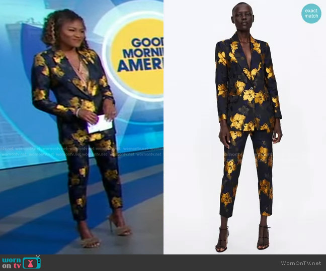 Floral Jacquard Blazer and Pants by Zara worn by Janai Norman on Good Morning America