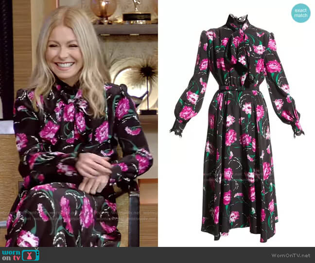 WornOnTV: Kelly’s black floral tie neck dress on Live with Kelly and ...