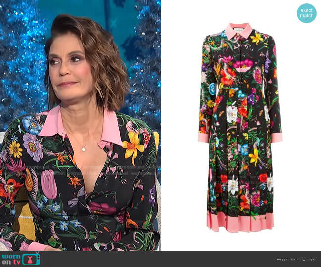 Floral Snake Print Silk Dress by Gucci worn by Teri Hatcher on E! News Daily Pop