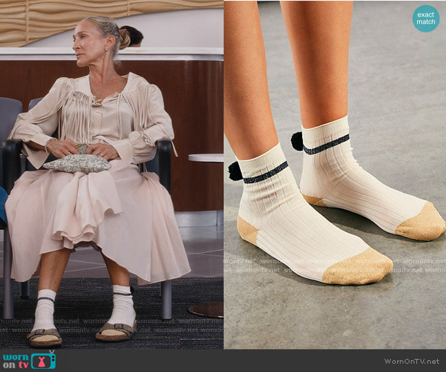Andre Rib Pom Socks by Free People worn by Carrie Bradshaw (Sarah Jessica Parker) on And Just Like That