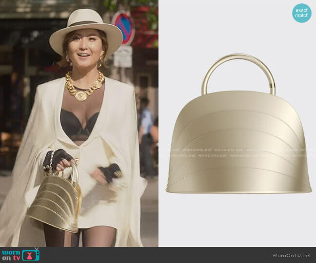 Millefoglie J Layered Top Handle Bag  by Gabo Guzzo worn by Mindy Chen (Ashley Park) on Emily in Paris