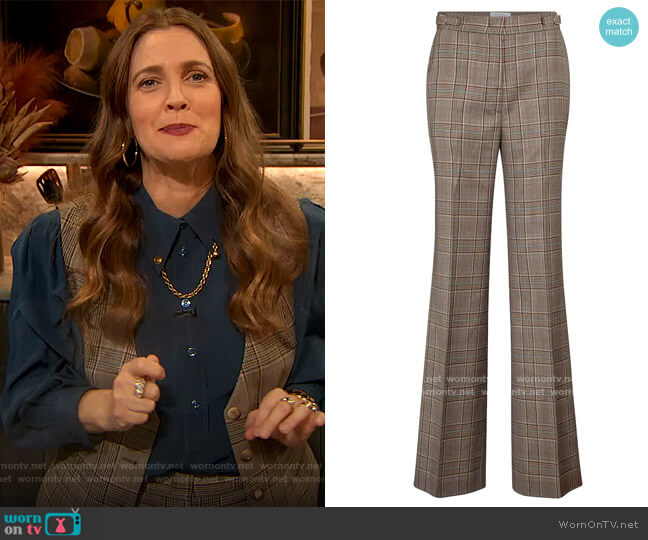 Vesta checked wide-leg virgin wool pants by Gabriela Hearst worn by Drew Barrymore  on The Drew Barrymore Show