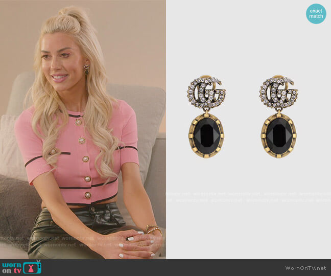 Double G Earrings with black crystals by Gucci worn by Heather Rae Young  on Selling Sunset