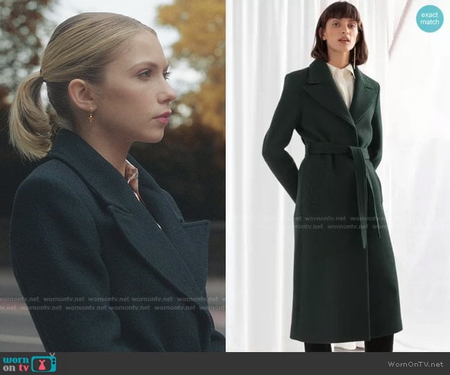 Herringbone Long Belted Coat by & Other Stories worn by Kate Keller (Tavi Gevinson) on Gossip Girl