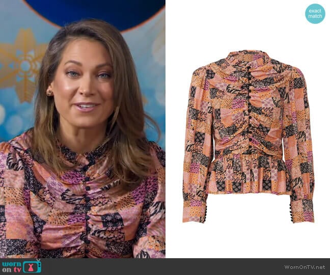 Morgane Patchwork Blouse by Hofmann Copenhagen worn by Ginger Zee on Good Morning America