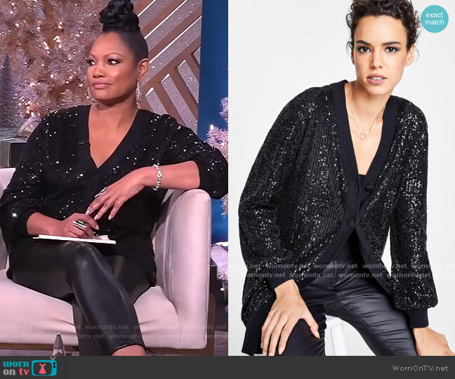 Oversized Sequin Cardigan by INC International Concepts worn by Garcelle Beauvais  on The Real