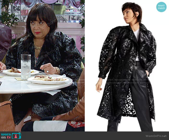Illusion Lace Trench Coat by INC International Concepts worn by Paulina Price (Jackée Harry) on Days of our Lives