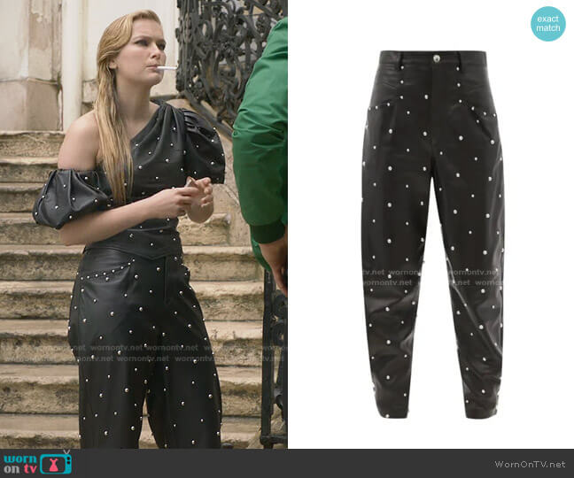 Xiamali High-Rise Studded-Leather Trousers by Isabel Marant worn by Camille (Camille Razat) on Emily in Paris