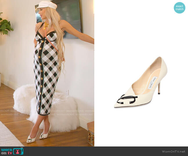 Love JC Logo Pumps by Jimmy Choo worn by Christine Quinn  on Selling Sunset