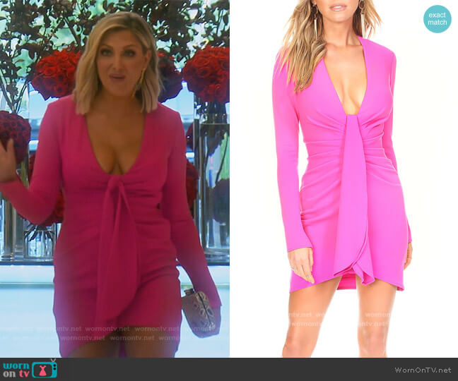 Next Round Plunge-Neck Long-Sleeve High-Low Pebble Crepe Dress by Katie May worn by Gina Kirschenheiter  on The Real Housewives of Orange County