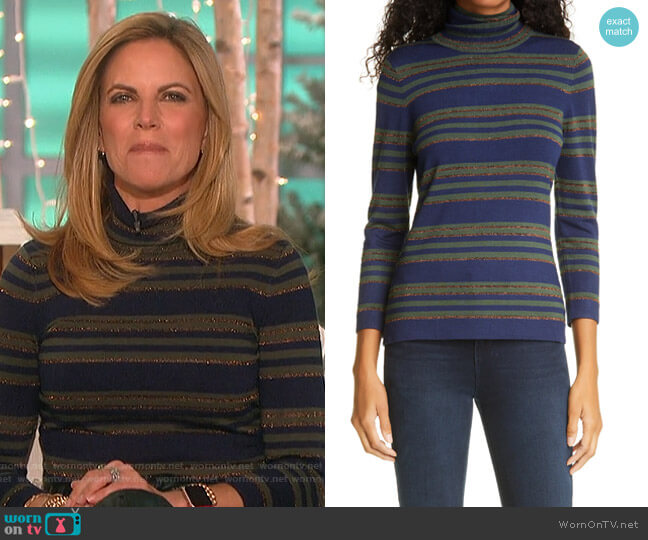 Harlee Turtleneck Top by L'Agence worn by Natalie Morales  on The Talk