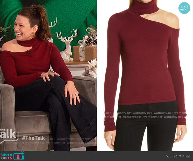 Nicky Cutout Turtleneck Sweater by L'Agence worn by Katie Lowes on The Talk