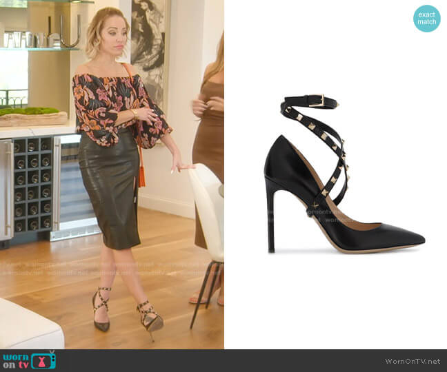 Leather Rockstud Ankle Strap Court Heels by Valentino worn by Mary Fitzgerald  on Selling Sunset