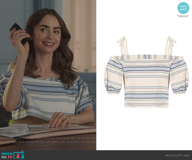 Stripe Top by Lemlem worn by Emily Cooper (Lily Collins) on Emily in Paris