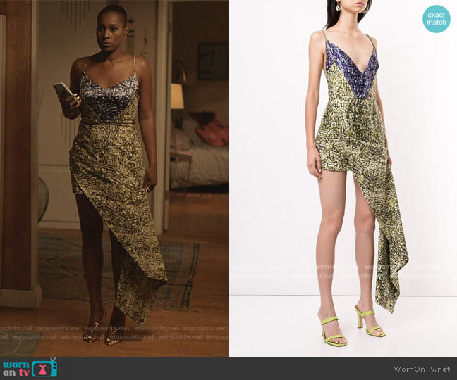 Antique Baroque Asymmetric Dress by Lisa Folawiyo worn by Issa Dee (Issa Rae) on Insecure