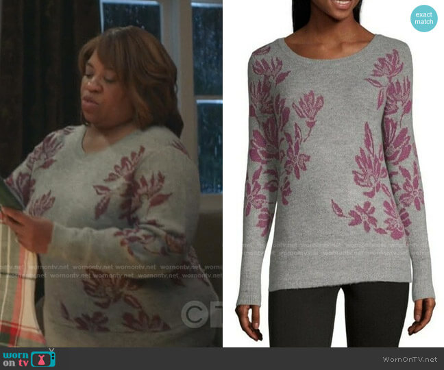 Floral Pullover Sweater by Liz Claiborne worn by Chandra Wilson on Greys Anatomy