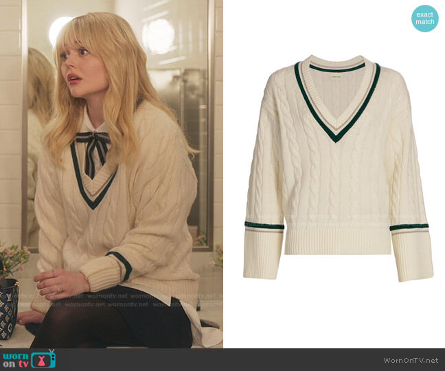 Varsity Wool & Cashmere Cable-Knit Sweater by Loulou Studio worn by Audrey Hope (Emily Alyn Lind) on Gossip Girl