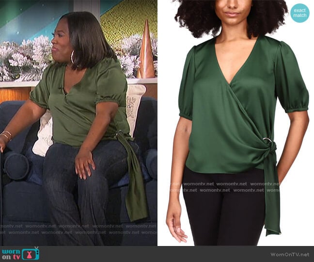 Puff-Sleeve Wrap Top by MICHAEL Michael Kors worn by Sheryl Underwood  on The Talk