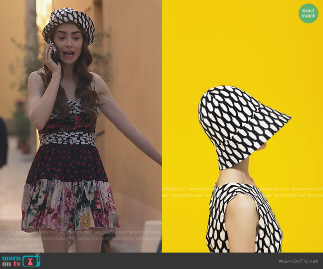 Printed Panama Hat by Marimekko worn by Emily Cooper (Lily Collins) on Emily in Paris