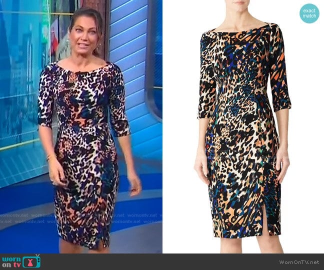 Marissa Leopard Sheath Dress by Black Halo worn by Ginger Zee on Good Morning America