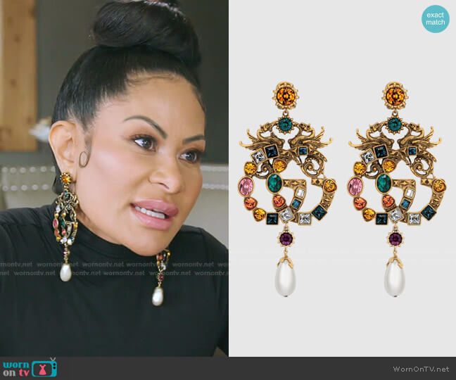 Metallic Crystal Double G Earrings by Gucci worn by Jen Shah  on The Real Housewives of Salt Lake City