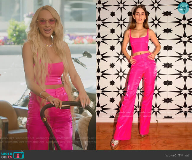 Pink Crop top and Pant set by Mia Vesper worn by Christine Quinn  on Selling Sunset
