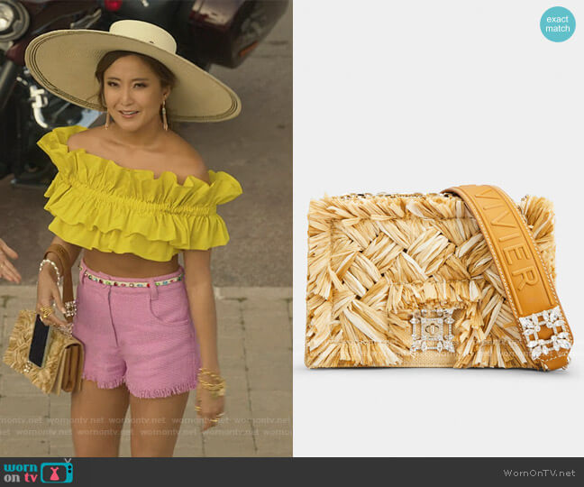 Miss Vivier Raffia Strass Buckle Bag in Fabrics by Roger Vivier worn by Mindy Chen (Ashley Park) on Emily in Paris