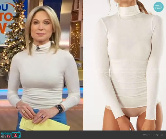 Modal Cashmere Ultralight High-Neck Top by Intimissimi worn by Amy Robach on Good Morning America