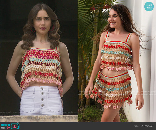 Pop The Top Exclusive Emily Top by My Beachy Side worn by Emily Cooper (Lily Collins) on Emily in Paris