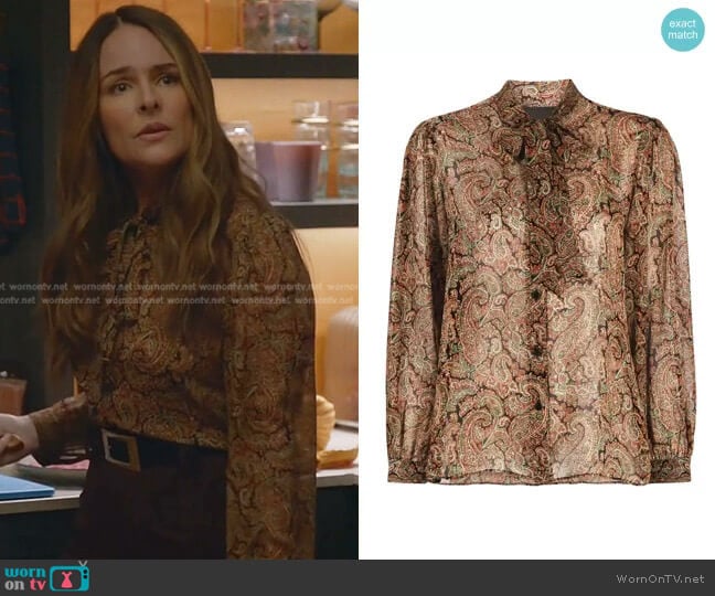 Paisley Print Silk Shirt by Nili Lotan worn by Isabella Colón (Yara Martinez) on Bull