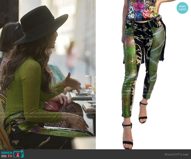 Glitter Sedition Pants by Patricia Field worn by Mindy Chen (Ashley Park) on Emily in Paris