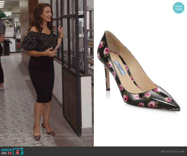 Floral Patent Leather Pumps by Prada worn by Charlotte York (Kristin Davis) on And Just Like That
