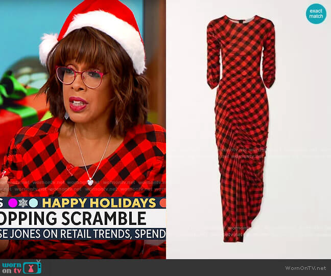 Preen By Thornton Bregazzi Asymmetric Ruched Gingham Dress worn by Gayle King  on CBS Mornings