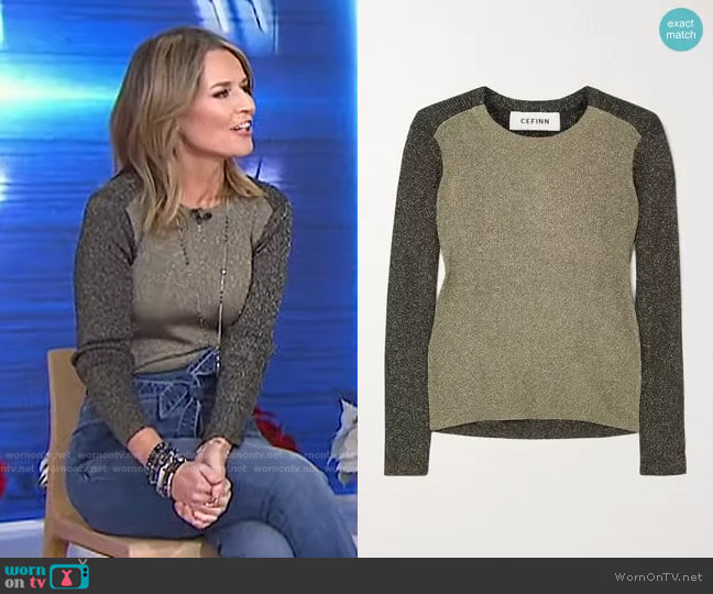 Remi Two-Tone Metallic Stretch-Knit Sweater by Cefinn worn by Savannah Guthrie  on Today
