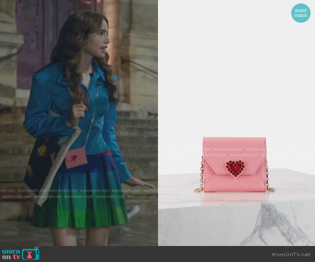 Wallets In Red and Pink by Roger Vivier worn by Emily Cooper (Lily Collins) on Emily in Paris