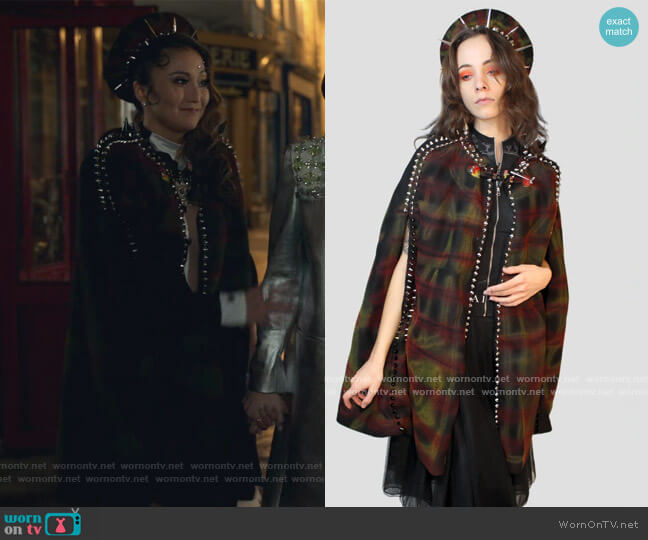 St. Marks Graffiti Studded Cape by Patricia Field worn by Mindy Chen (Ashley Park) on Emily in Paris