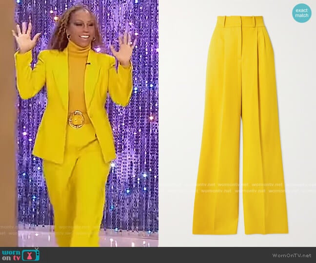 Pleated wool-gabardine wide-leg pants by Sergio Hudson worn by Holly Robinson Peete on The Tamron Hall Show