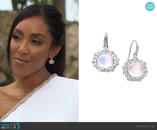 Moon Quartz Earrings with Champagne Diamonds by Syna worn by Tayshia Adams on The Bachelorette