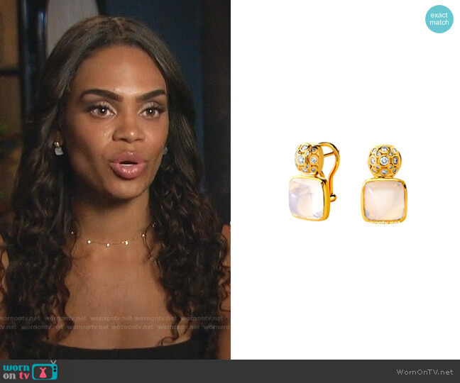 Yellow Gold Earrings with Moon Quartz and Champagne Diamonds by Syna worn by Michelle Young  on The Bachelorette