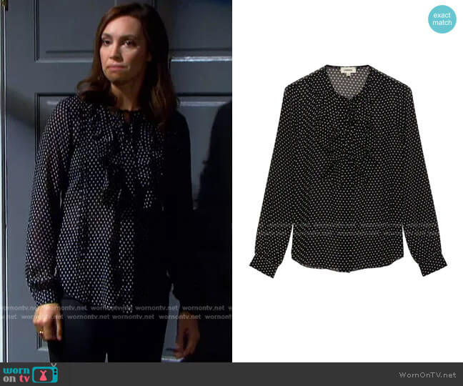 Tabitha Ruffle Trim Blouse by L'Agence worn by Gwen Rizczech (Emily O'Brien) on Days of our Lives