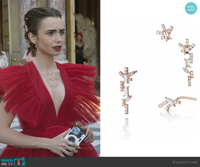 Statement Earrings by Tana Chung worn by Emily Cooper (Lily Collins) on Emily in Paris