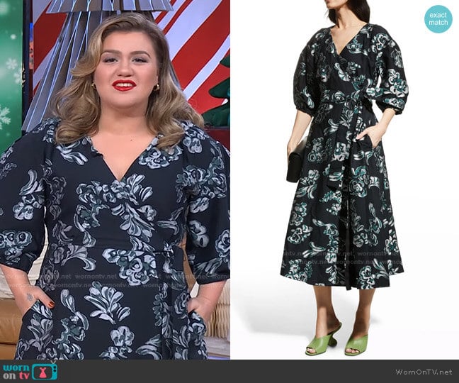 Lida Floral Wrap Dress by Tanya Taylor worn by Kelly Clarkson on The Kelly Clarkson Show