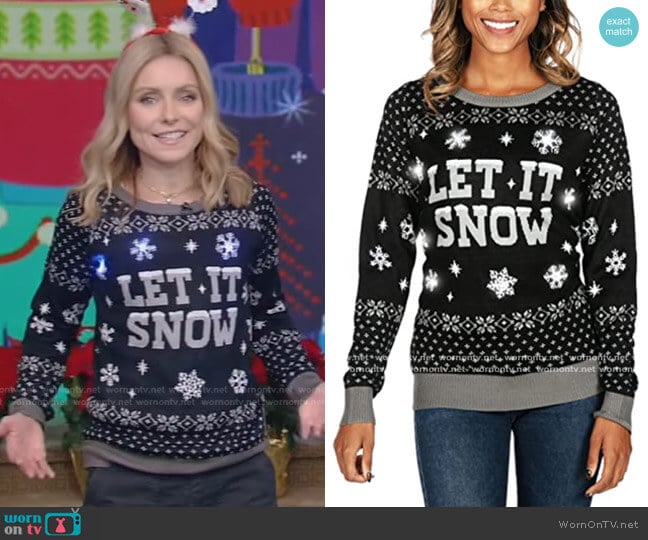 Light Up Ugly Christmas Sweaters by Tipsy Elves worn by Kelly Ripa on Live with Kelly and Mark