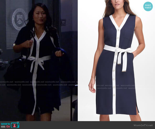 Contrast-Trim Sheath Dress by Tommy Hilfiger worn by Melinda Trask (Tina Huang) on Days of our Lives