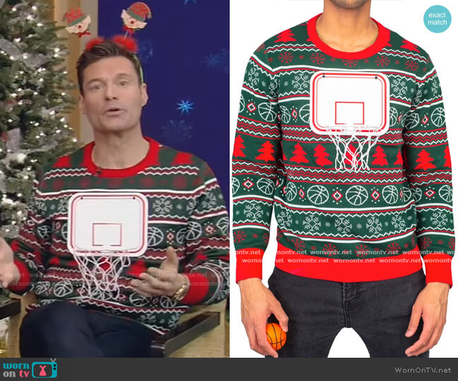 Basketball Net 3D Ugly Christmas Sweater by Ugly Christmas Sweater worn by Ryan Seacrest on Live with Kelly and Ryan